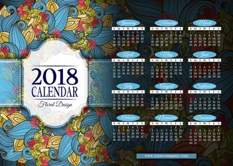 Colored 2018 Year Calendar Rectangular Template Stock Illustration