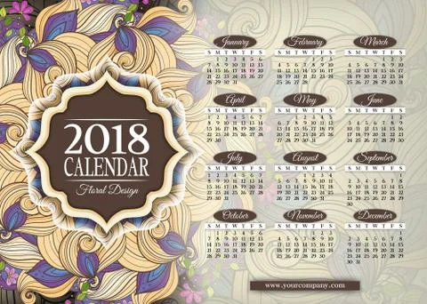 Colored 2018 Year Calendar Rectangular Template Stock Illustration