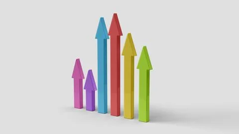 Colored 3D graphic style arrows on the white backdrop, right view Stock Illustration