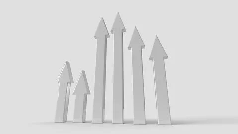 Colored 3D graphic style arrows on the white backdrop, bottom view Stock Illustration