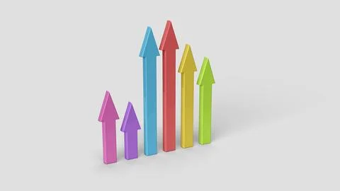 Colored 3D graphic style arrows on the white backdrop, left view Stock Illustration