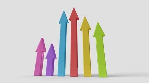 Colored 3D graphic style arrows on the white backdrop, bottom view Stock Illustration