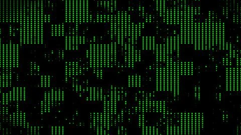 Colored 3D rendering background of green dots of different sizes on black Stock-Illustration