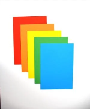 Colored a4 sheets on white background blue color 스톡 사진