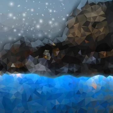 Colored abstract background. Mountains and sea landscape, triangle design vector Stock Illustration