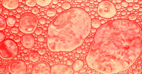 Colored abstract background in red tones, oil drops on a water surface Stock Photos