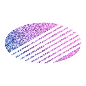 Colored abstract circular logo form of dots and blue-red gradient. Neon graph Stock Illustration