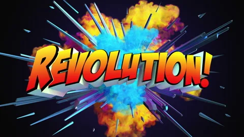 Colored abstract explosion with message Revolution! in 4K Video stock 142486303
