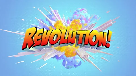 Colored abstract explosion with message Revolution! in 4K Video stock 142486394