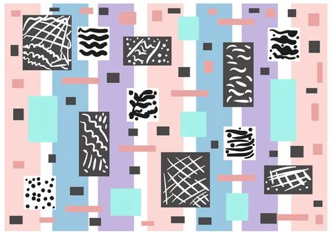 Colored abstract geometric pattern of the eighties: pink, mint, black, blue, Illustrazione stock