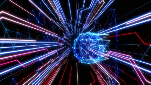Colored Abstract Network Grid Sphere Hologram in Cyberspace with Net Connections Stock Footage 97184299