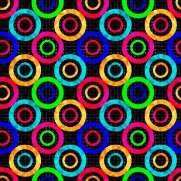 Colored abstract psychedelic geometric circles seamless pattern vector illust Stock Illustration