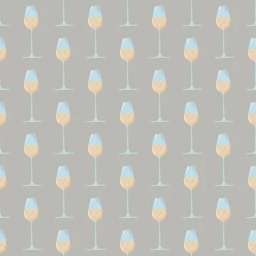 Colored abstract seamless pattern with glass of champagne. alcoholic drink pr Stock Illustration