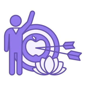 Colored Achievable Goals Icon. Vector Icon of Person, Goal, and Lotus. Heal.. Ilustración de archivo