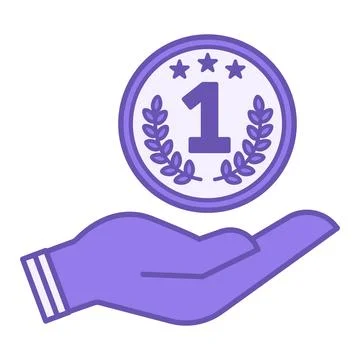 Colored Achievement Icon. Vector Illustration. Medal in Human Hand. Award f.. Stock Illustration