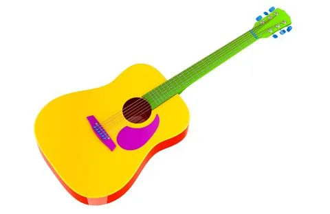 Colored acoustic guitar, 3D rendering Stock Illustration