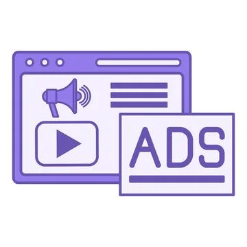 Colored Advertising Icon. Vector Illustration. Website, Megaphone, Video Pl.. Stock Illustration