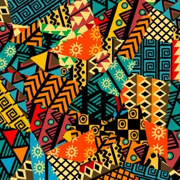 Colored african patchwork background with african motifs Illustrazione stock