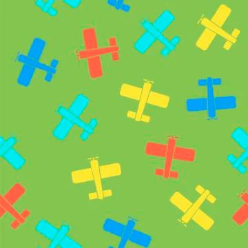 Colored Airplane Silhouette Seamless Pattern Stock Illustration