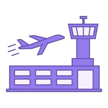 Colored Airport Icon. Vector Icon of Airport Building and Airplane Taking O.. Ilustración de archivo