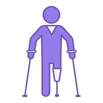 Colored Amputee Icon. Vector Illustration. Person Without Leg And On Crutch.. Stock Illustration