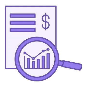 Colored Analysis Icon. Vector Illustration. Magnifying Glass Enlarges Chart.. Stock Illustration