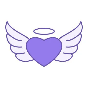 Colored Angel Icon. Vector Icon. Heart with Wings and Halo. Spiritual Being.. Stock Illustration