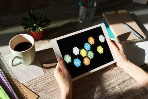 Colored application icons on device screen. Business, Internet and technology Stock Photos