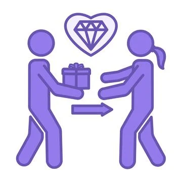Colored Appreciate Icon. Vector Icon. Man Giving a Woman a Gift, a Gemstone.. Stock Illustration