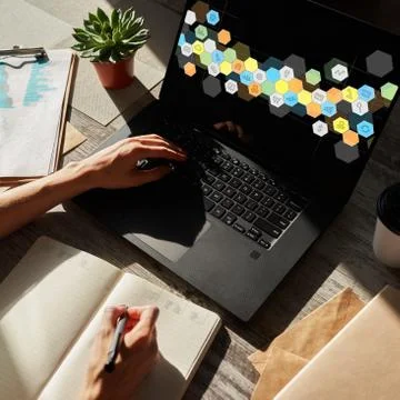 Colored APPS icons on tablet screen. Personal application and software Stock Photos