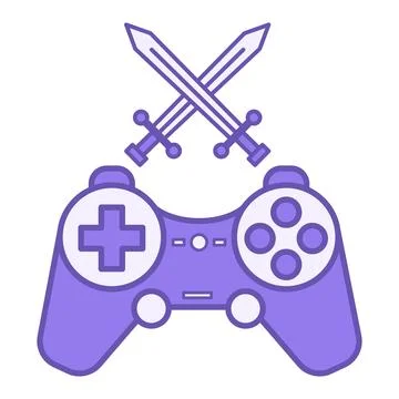 Colored Arcade Game Icon. Vector Icon of Console and Crossed Swords. Comput.. Stock Illustration
