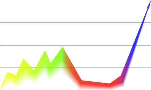 Colored arrow graph down and goes up with a grid Stock Illustration