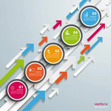 Colored arrows growth circles 5 steps Stock Illustration