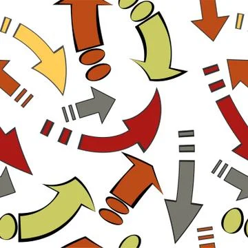 Colored arrows on white background. Material design. Vector seamless backgrou Stock Illustration
