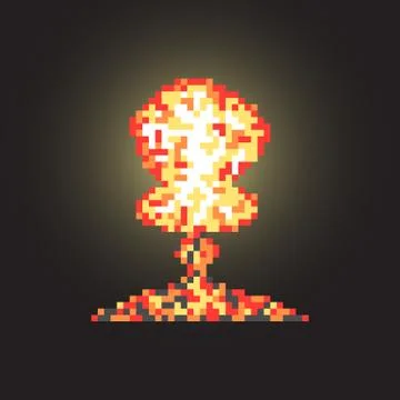 Colored atomic explosion in pixel art with flash Stock Illustration