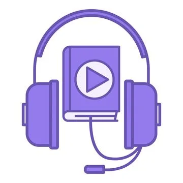 Colored Audio Book Icon. Vector Icon. Headphones with Microphone and Book w.. Ilustración de archivo