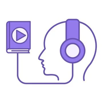 Colored Audio Course Icon. Vector Icon. Man with Headphones Listening to E-.. Stock Illustration
