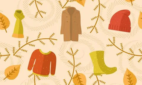 Colored autumn seamless pattern background with seasonal clothes Vector イラスト素材