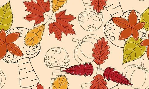 Colored autumn seamless pattern background with mushrooms Vector Stock Illustration