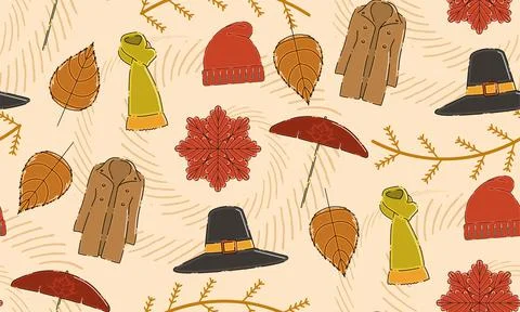 Colored autumn seamless pattern background with seasonal clothes Vector Stock Illustration