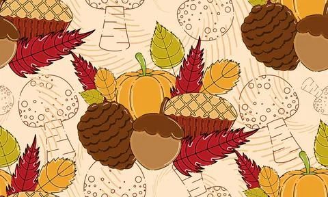 Colored autumn seamless pattern background with traditional food Vector Stockillustratie