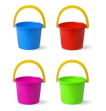 Colored baby buckets. A set of multi-colored buckets for playing in sandbox. Stock Illustration