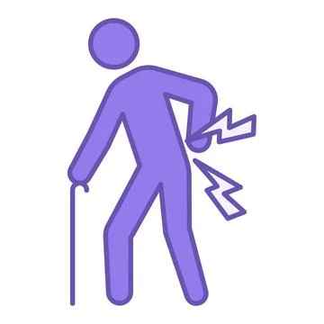 Colored Back Pain Icon. Vector Illustration. Man Bent Over in Pain with Can.. 스톡 일러스트