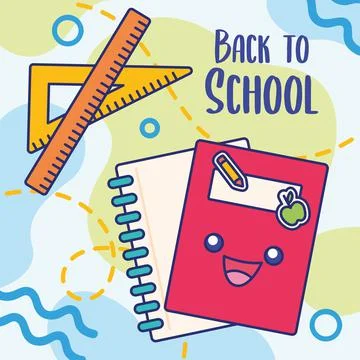 Colored back to school poster math class Happy book character Vector Illustrazione stock