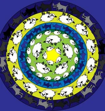 Colored background abstract image of sheep and wolves Stock Illustration