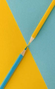 Colored background with colored pencils with space for text Stock Photos