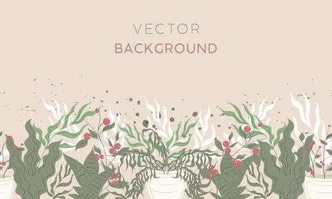 Colored background with different plants and leaves Vector Stock Illustration