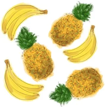 Colored background with illustrations of exotic ripe tasty fruit banana and Stock Illustration