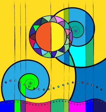 Colored background image of the abstract sun ans waves Stock Illustration