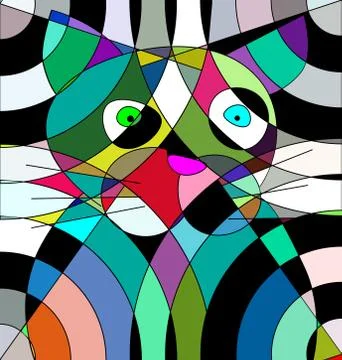 Colored background image portrait of the abstract cat Stock Illustration